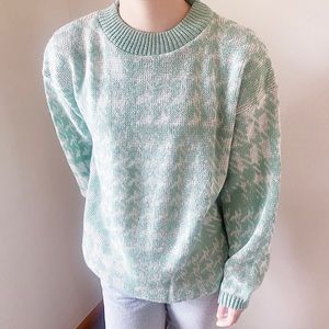 Vintage 90’s mint green and white geometric print grandpa sweater women …